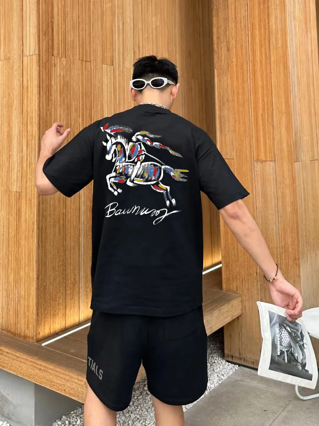 P80✨🔥 [Burberry] 2026FW short-sleeved T-shirt BBR letter LOGO printing Premium 26s double yarn 300g fabric Heavy fabric Customized frame rib same cylinder dyeing Complete three labels Men and women Same Style Color: Black White Blue Size: S M L XL 2XL